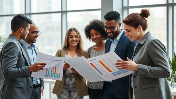 Professional team discussing best practices for client satisfaction surveys in an office.