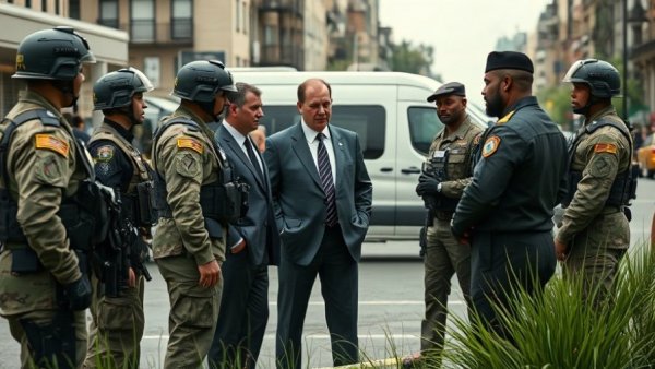 National Guard members near White House scene with officers in background.