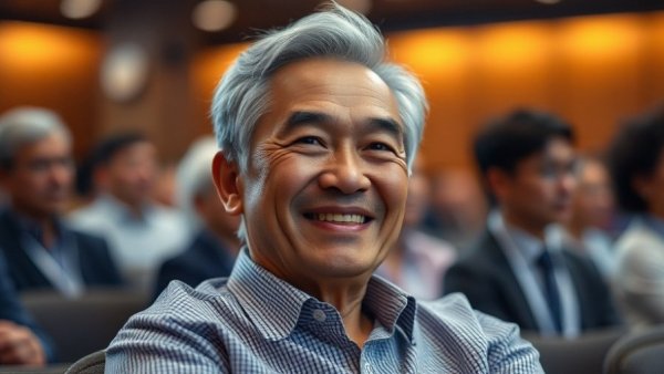 Nvidia AI automation directive: elderly man smiling at conference.