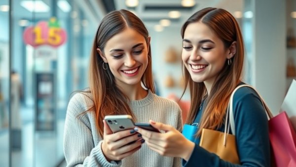 Cheerful shopper using smartphone for contactless payment in bright store.