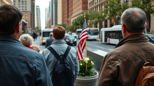 Memorial scene in Washington DC with solemn observers, National Guard shooting.