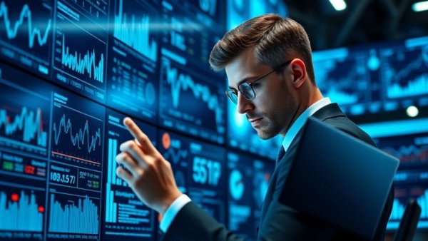 Business professional analyzing digital charts related to digital identity theft.