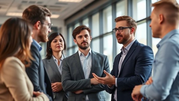 Group discussing objection handling techniques in a bright office.