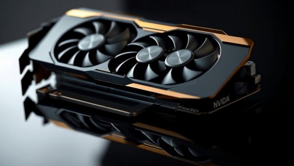 Futuristic NVIDIA AI GPU on black reflective surface.