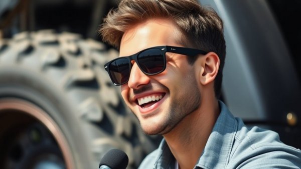 Man with sunglasses speaking to media about AI adoption.