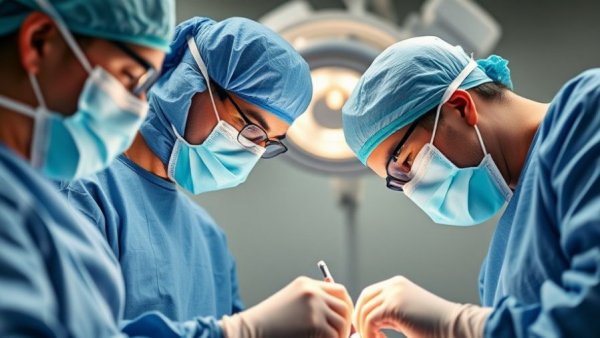 Surgeons performing procedure, related to the future of smart implants, in an operating room.