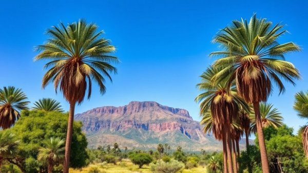 Samburu Kenya Safari Experience with palm trees and mountain.