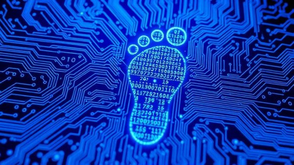 Futuristic digital footprint on circuit board, theme of future-proof your digital footprint.