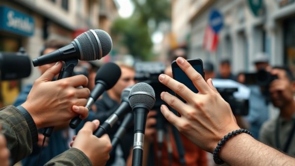 Close-up of microphones and hands during a media interview, focusing on what founders want from media coverage.