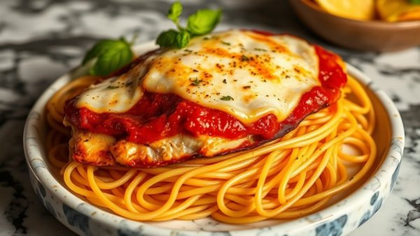 Appetizing chicken parmesan over spaghetti at restaurants in Southeastern Connecticut.