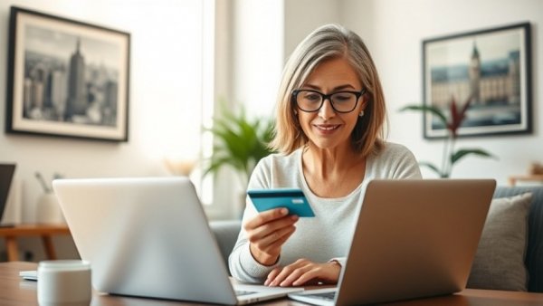 Middle-aged woman managing finances at home, illustrating value of points and miles.