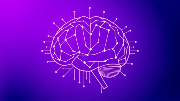 Abstract brain design representing AI on a vibrant gradient background.