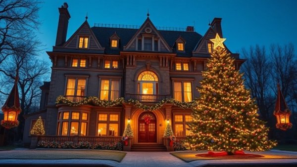 Florence Griswold Museum holiday magic with festive lights.