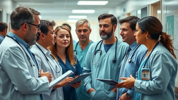 Healthcare team collaborating in hospital setting
