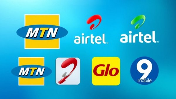 How to save mobile data on MTN, Airtel, Glo, and 9mobile logos on gradient.