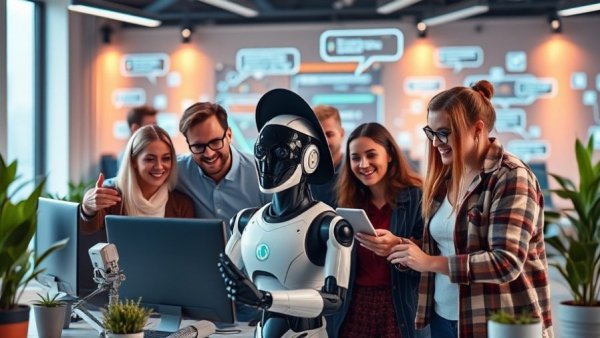 Collaborative team with AI robot in African AI products context, 2025.