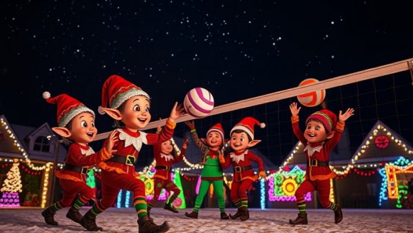 Fantasy of Lights at Lighthouse Point Park with holiday lights and elves.