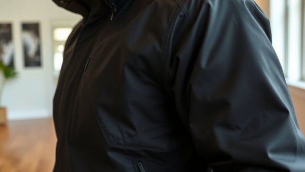 Black heated hardshell jacket in a modern indoor setting.