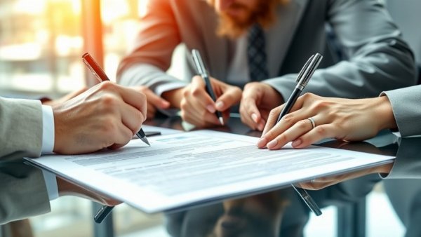 People signing documents at closing to depict who signs first at closing.