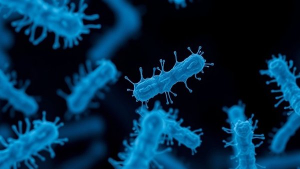 Microscopic view of bacterial structures related to RSV.