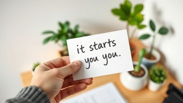 'It Starts With You' note held over a desk with plants, ChatGPT prompts for business transformation.
