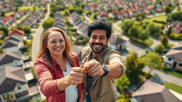 Homebuyer demand rises as couple receives house keys in suburb.