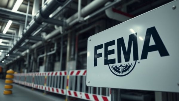 Close-up of FEMA sign in an industrial setting, showing impact of meeting cancellation.