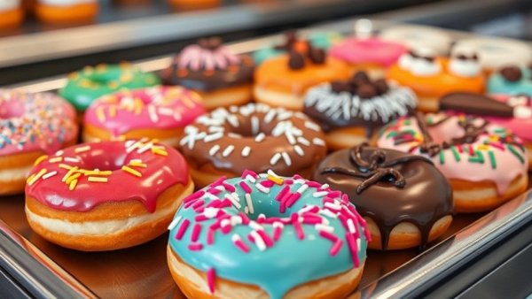 Top unhealthiest foods: colorful donuts on a tray.