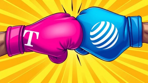 Dramatic T-Mobile and AT&T boxing gloves clash in advertising war.
