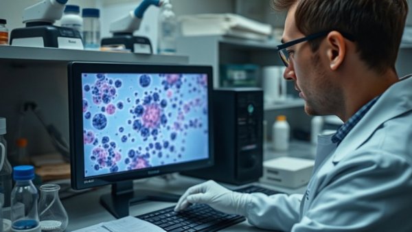 Scientist analyzing mini human heart organoid related to atrial fibrillation.