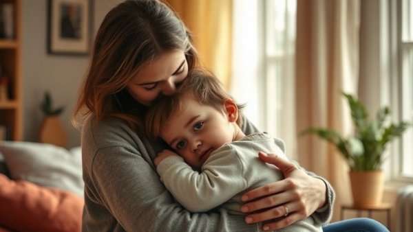 Mother comforting child in cozy room, illustrating SSRIs in pregnancy impact.