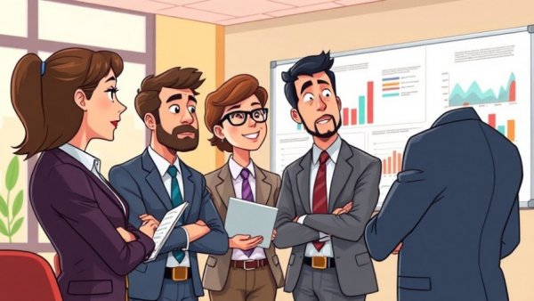 Internal customer satisfaction surveys meeting with animated business team.