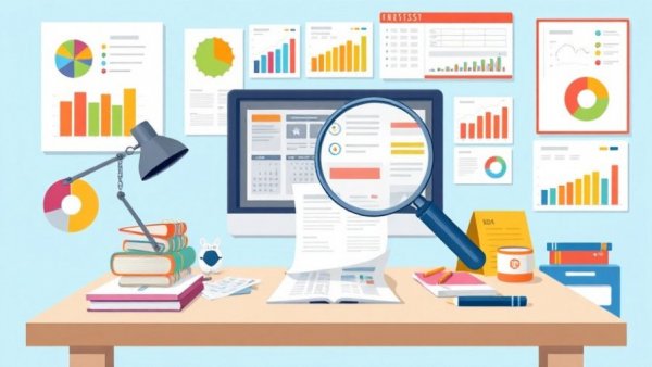 Background check subscription workspace illustration with desk and computer.