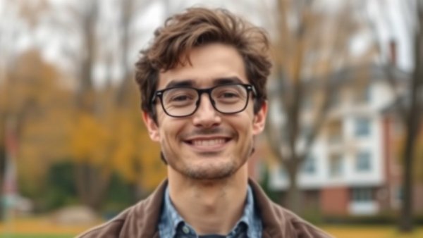 Smiling man outdoors, serene autumn backdrop