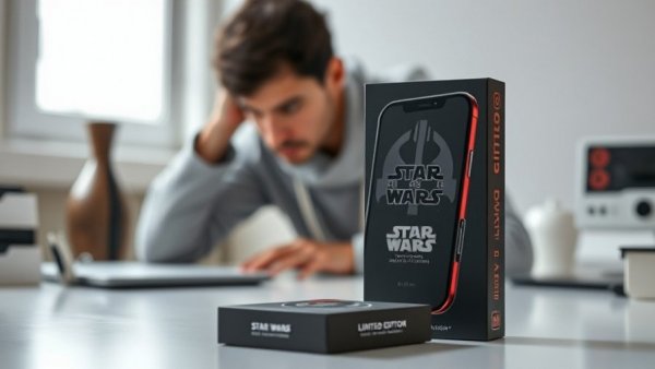 Limited Edition Star Wars smartphone packaging on a desk.