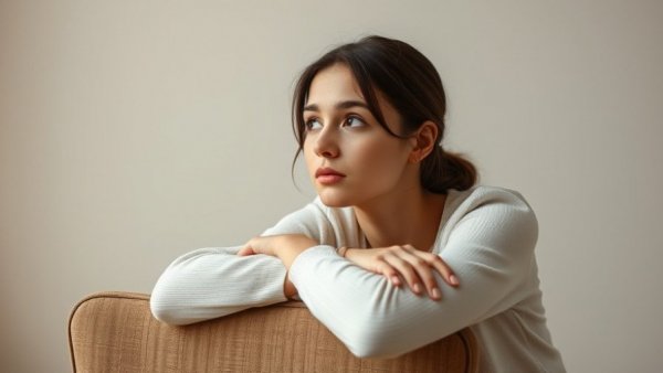 Thoughtful young woman leaning and gazing attentively, reflecting Estrogen Supercharges Dopamine.