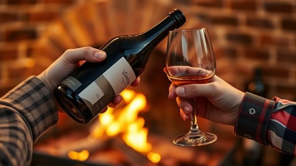 Texas barbecue wine collaboration with wine bottle and glass near fire.