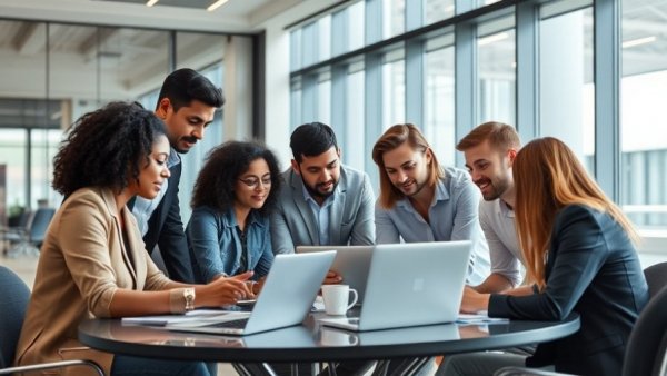 Professionals discussing data in a modern office, 5 essential steps in your franchise guide.