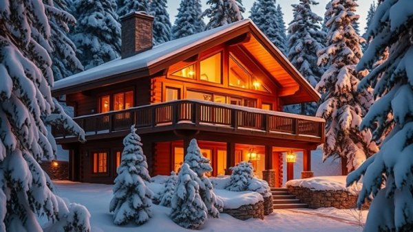 Luxury Mountain Homes in Whistler, warmly lit in snow-covered forest