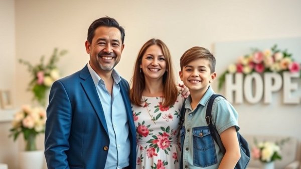 Heights Wellness Retreat Expansion event with family in front of HOPE backdrop.