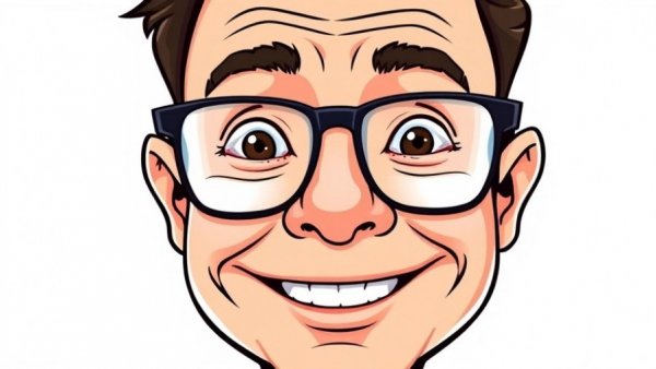 Caricature of a smiling man with glasses in a vibrant cartoon style.