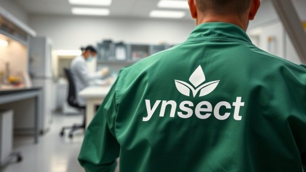 Ynsect laboratory with branded jacket and technician working