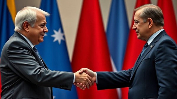 Trump meets with key allied leaders about peace during a handshake.