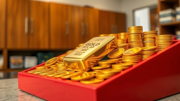 Gold bar and coins displayed in a store, illustrating Florida scam losses.