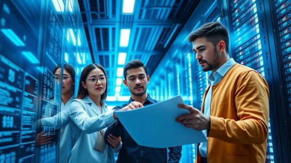 Professionals in a data center analyzing digital transformation strategies for startups.