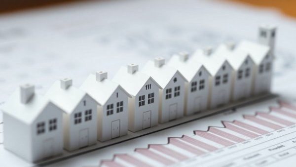 Graph showing UK house price growth with miniature white houses.