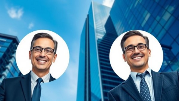 Corporate leadership change in real estate coaching context, smiling professionals.