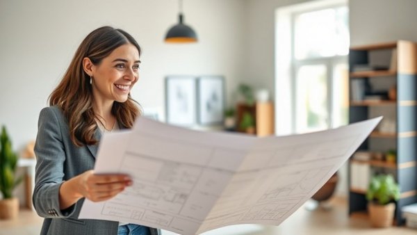 People planning post-holiday home renovations with blueprints and samples.