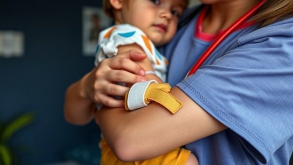 Caregiver holding child with bandage, changes in CDC vaccination.
