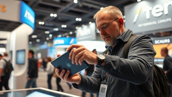 Demonstration of tech device drop test at an expo highlighting importance of drop tests.